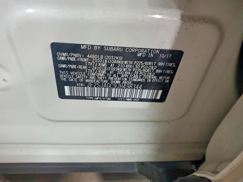 2018 Subaru Forester მანქანა იყიდება აუქციონზე, vin: JF2SJAGC9JH498344, აუქციონის ნომერი: 55195896