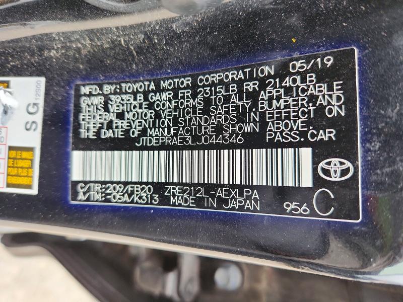 Aukcja sprzedaży 2020 Toyota Corolla, vin: JTDEPRAE3LJ044346, numer aukcji: 52496926