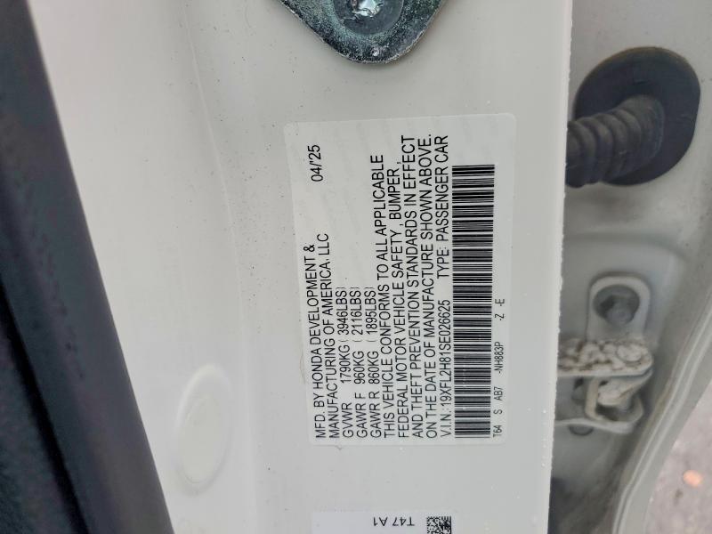 53802766 :رقم المزاد ، 19XFL2H81SE026625 vin ، 2025 Honda Civic مزاد بيع