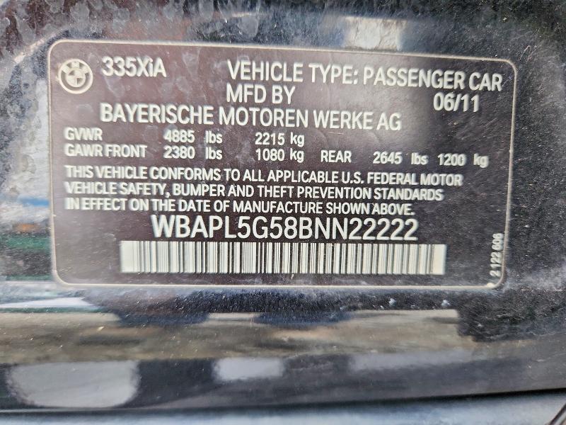 Auction sale of the 2011 Bmw 335, vin: WBAPL5G58BNN22222, lot number: 52716976