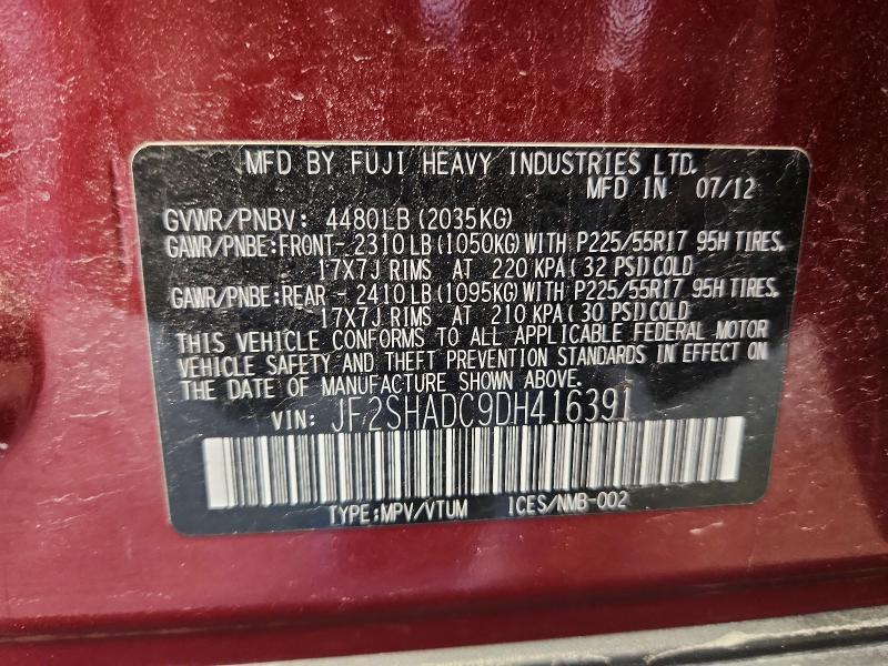 52516366 :رقم المزاد ، JF2SHADC9DH416391 vin ، 2013 Subaru Forester مزاد بيع