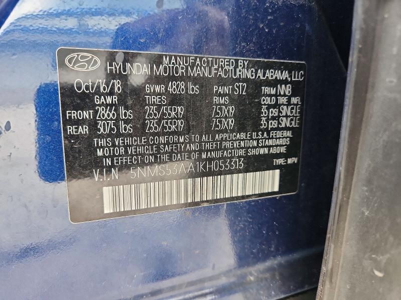 Aukcja sprzedaży 2019 Hyundai Santa Fe, vin: 5NMS53AA1KH053313, numer aukcji: 52202606