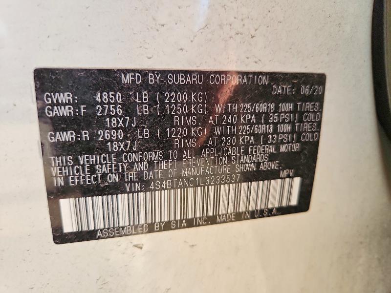 Продажа на аукционе авто 2020 Subaru Outback, vin: 4S4BTANC1L3233537, номер лота: 52449376
