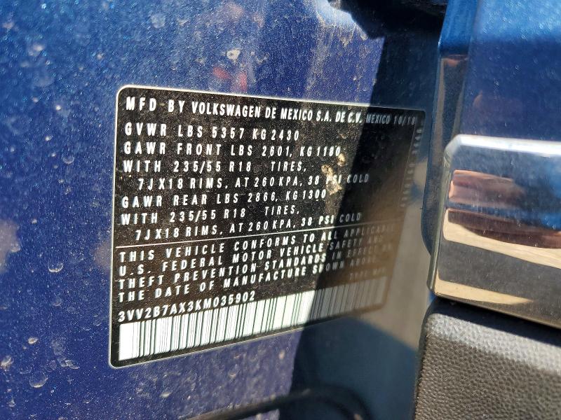 52393436 :رقم المزاد ، 3VV2B7AX3KM035902 vin ، 2019 Volkswagen Tiguan مزاد بيع