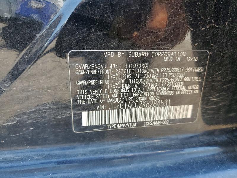 Aukcja sprzedaży 2019 Subaru Crosstrek, vin: JF2GTACC2K8284531, numer aukcji: 53086066