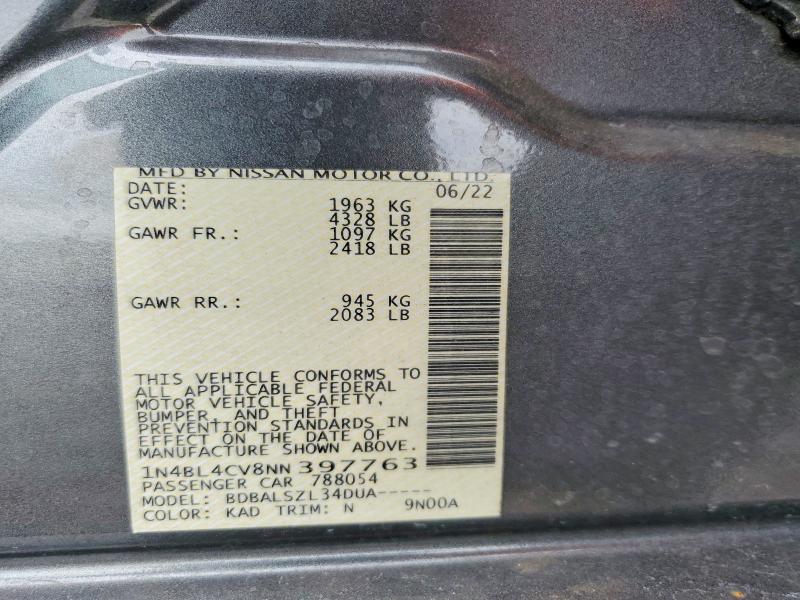 Продаж на аукціоні авто 2022 Nissan Altima, vin: 1N4BL4CV8NN397763, номер лоту: 54901026