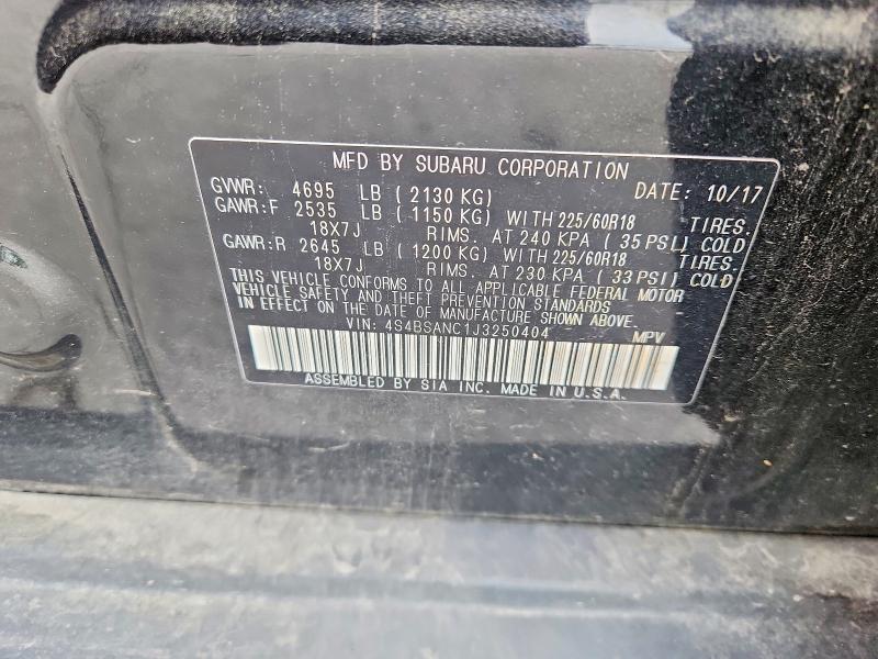 52474486 :رقم المزاد ، 4S4BSANC1J3250404 vin ، 2018 Subaru Outback مزاد بيع