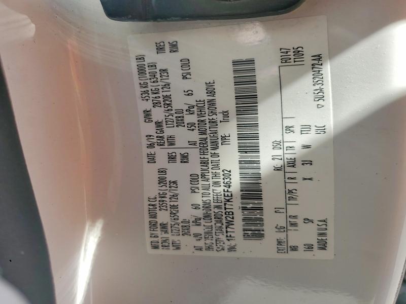 55020746 :رقم المزاد ، 1FT7W2BT7KEF46302 vin ، 2019 Ford F250 مزاد بيع