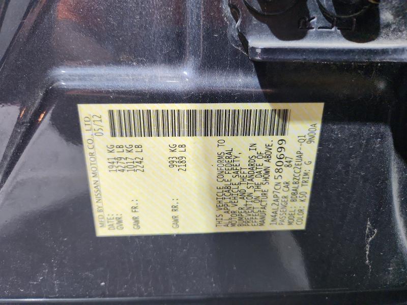 Aukcja sprzedaży 2012 Nissan Altima, vin: 1N4AL2AP7CN580699, numer aukcji: 52349496
