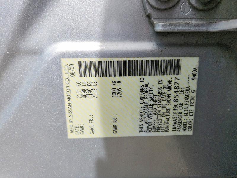 2009 Nissan Maxima მანქანა იყიდება აუქციონზე, vin: 1N4AA51E39C854877, აუქციონის ნომერი: 54779746