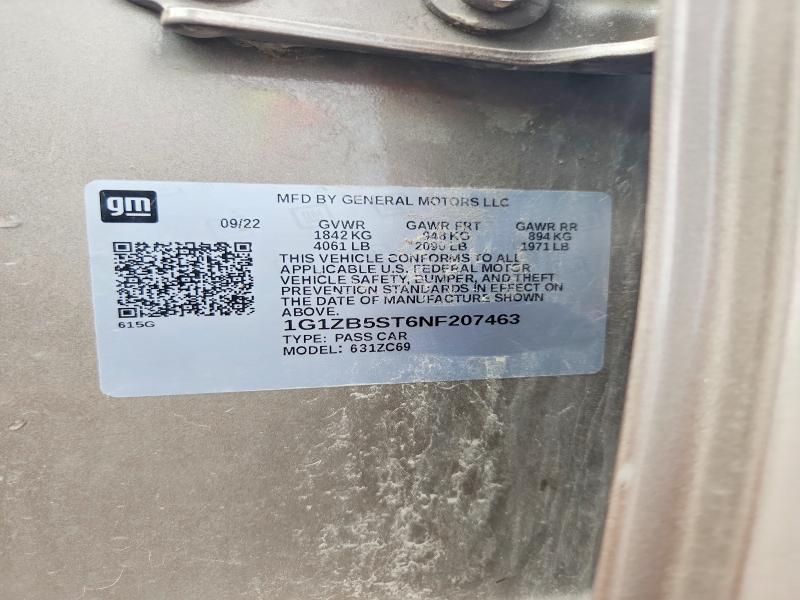 54008526 :رقم المزاد ، 1G1ZB5ST6NF207463 vin ، 2022 Chevrolet Malibu مزاد بيع