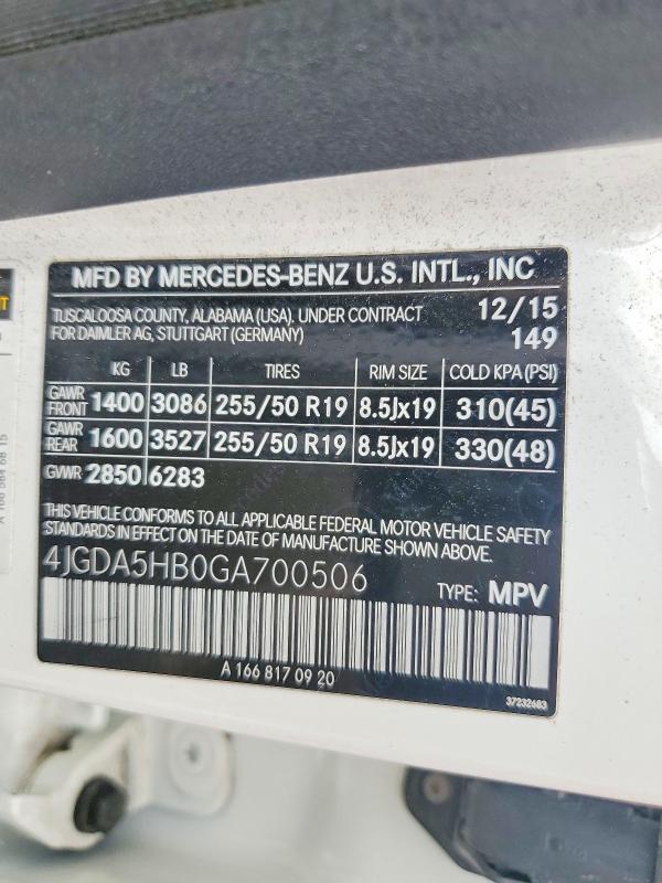Продаж на аукціоні авто 2016 Mercedes-benz Gle, vin: 4JGDA5HB0GA700506, номер лоту: 54776606