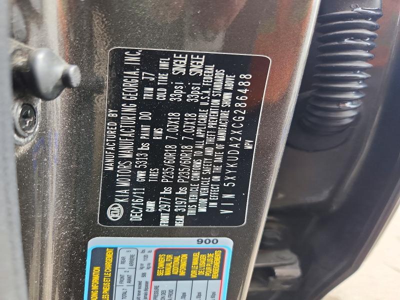 Продаж на аукціоні авто 2012 Kia Sorento, vin: 5XYKUDA2XCG286488, номер лоту: 54812676