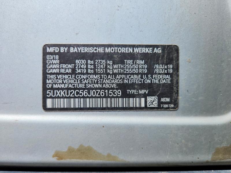 52012626 :رقم المزاد ، 5UXKU2C56J0Z61539 vin ، 2018 Bmw X6 مزاد بيع