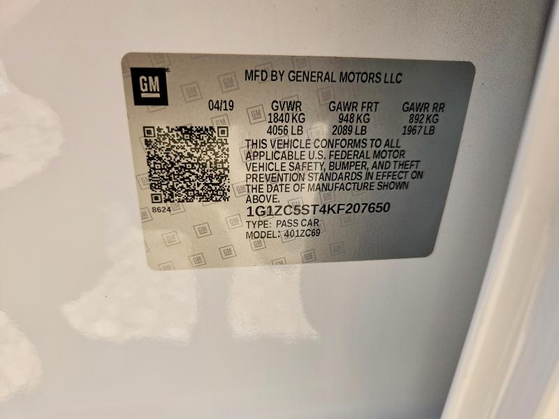 2019 Chevrolet Malibu მანქანა იყიდება აუქციონზე, vin: 1G1ZC5ST4KF207650, აუქციონის ნომერი: 53616906