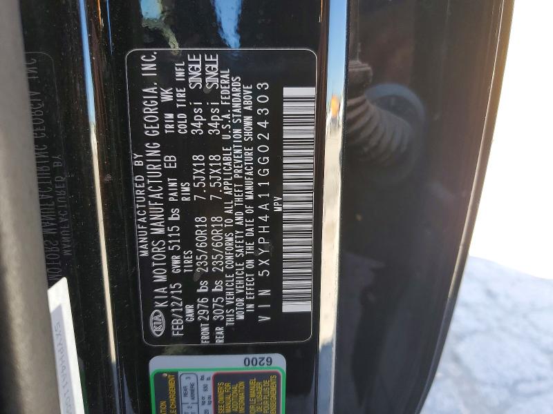 Aukcja sprzedaży 2016 Kia Sorento, vin: 5XYPH4A11GG024303, numer aukcji: 53533316