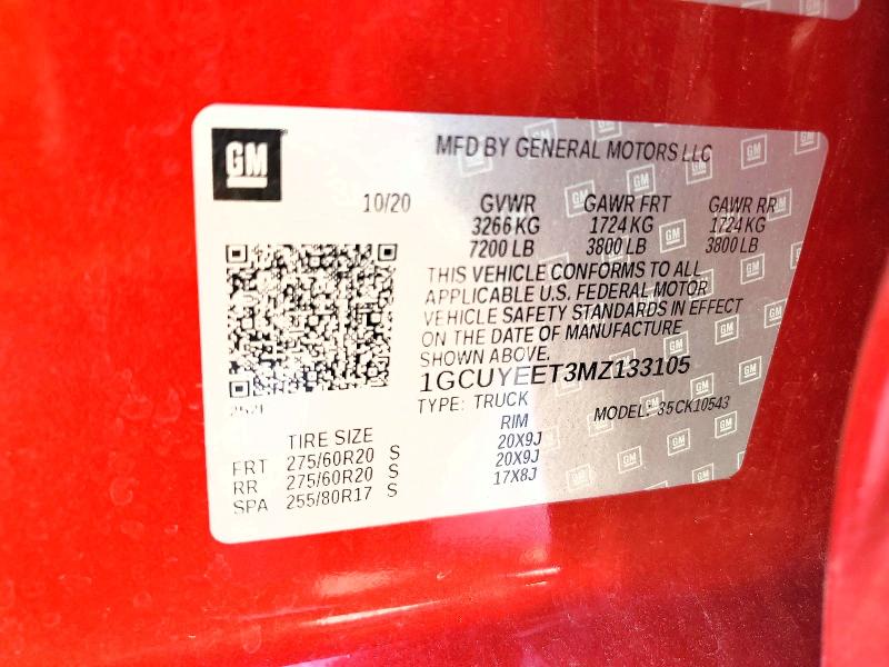Продажа на аукционе авто 2021 Chevrolet Silverado, vin: 1GCUYEET3MZ133105, номер лота: 50281716
