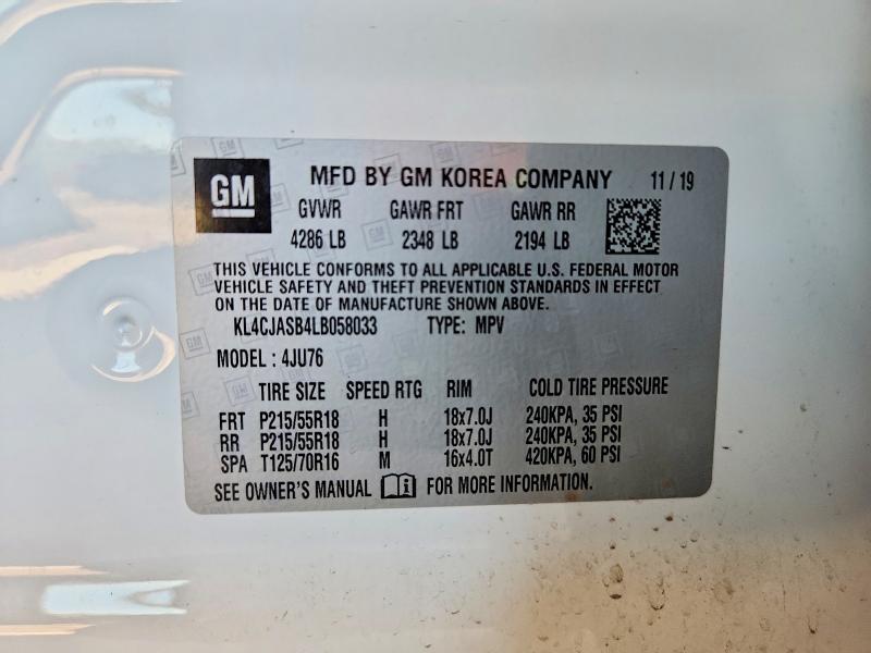 Aukcja sprzedaży 2020 Buick Encore, vin: KL4CJASB4LB058033, numer aukcji: 53632826