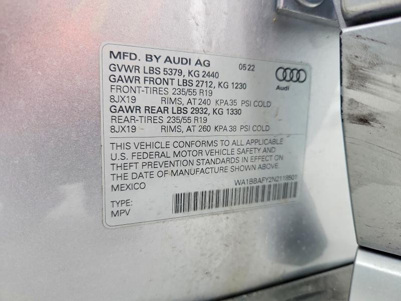 Продаж на аукціоні авто 2022 Audi Q5, vin: WA1BBAFY2N2118501, номер лоту: 54318146