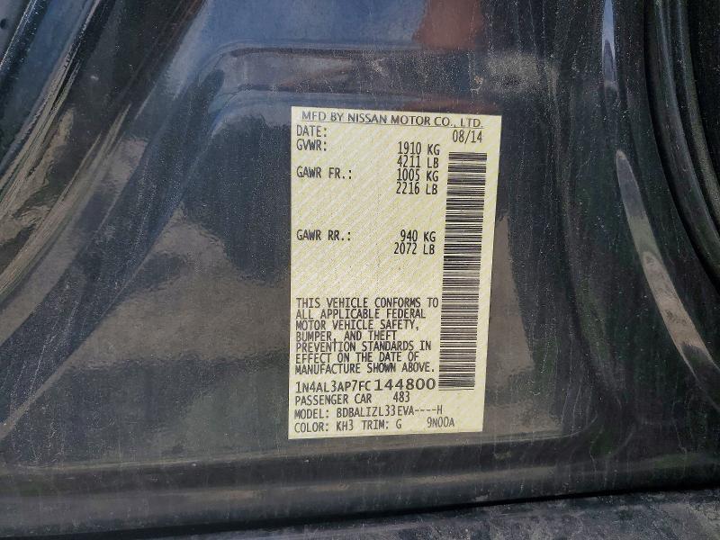 2015 Nissan Altima მანქანა იყიდება აუქციონზე, vin: 1N4AL3AP7FC144800, აუქციონის ნომერი: 55609986
