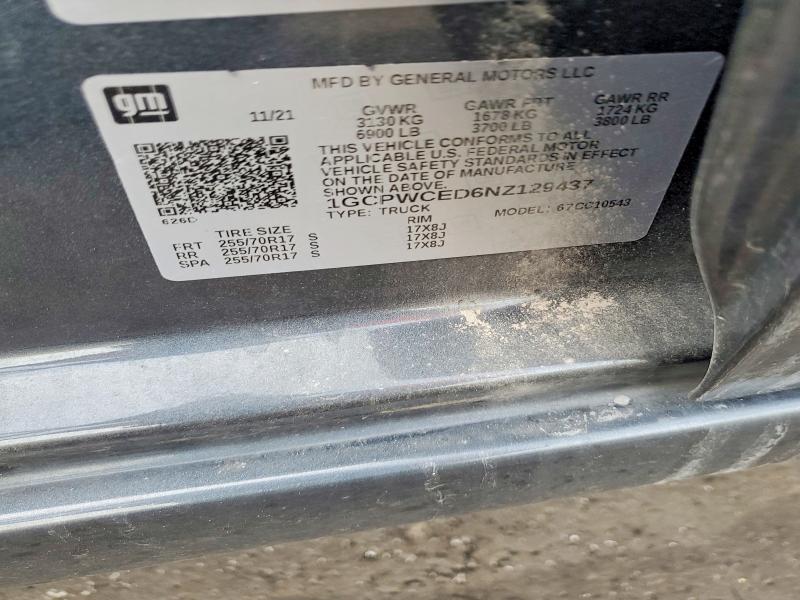 2022 Chevrolet Silverado Ltd მანქანა იყიდება აუქციონზე, vin: 1GCPWCED6NZ129437, აუქციონის ნომერი: 52702726
