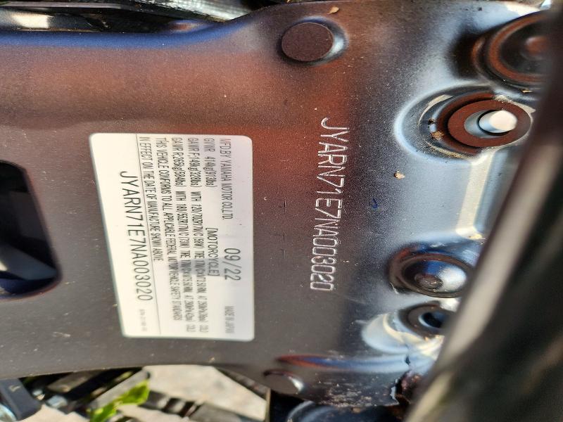 53917646 :رقم المزاد ، JYARN71E7NA003020 vin ، 2022 Yamaha Mt09 مزاد بيع