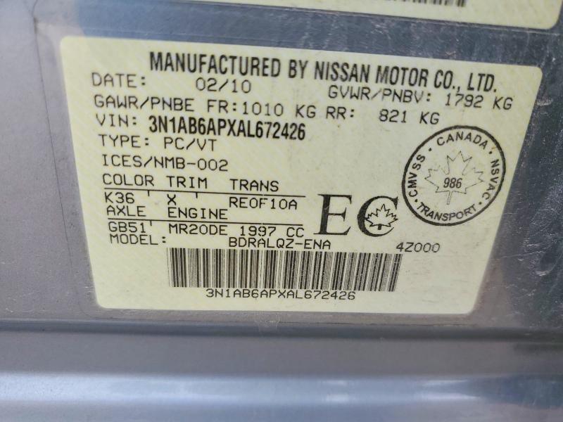 Продаж на аукціоні авто 2010 Nissan Sentra 2.0 4dr, vin: 3N1AB6APXAL672426, номер лоту: 53715056