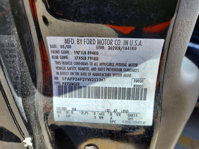 Aukcja sprzedaży 2000 Ford Focus, vin: 1FAFP34P2YW351361, numer aukcji: 53250856