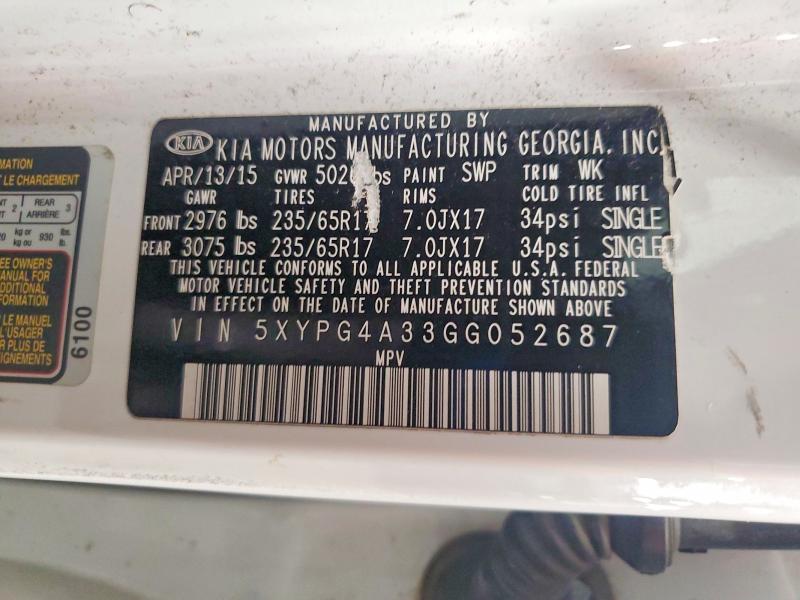 Продажа на аукционе авто 2016 Kia Sorento, vin: 5XYPG4A33GG052687, номер лота: 54854946
