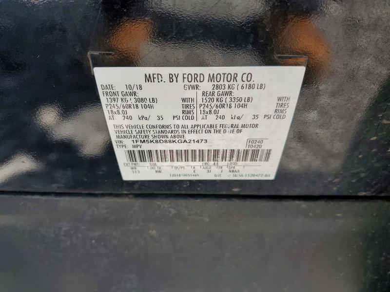 Aukcja sprzedaży 2019 Ford Explorer, vin: 1FM5K8D88KGA21473, numer aukcji: 52549716