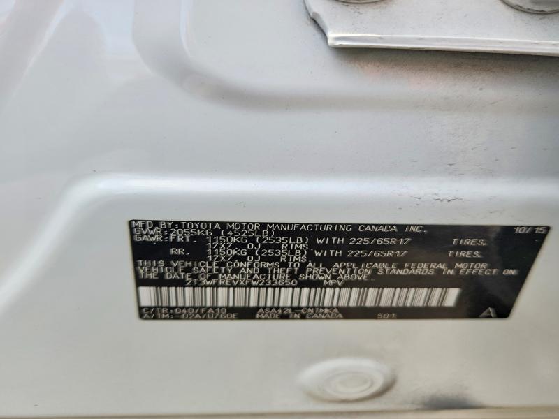 Auction sale of the 2015 Toyota Rav4, vin: 2T3WFREVXFW233650, lot number: 53914506