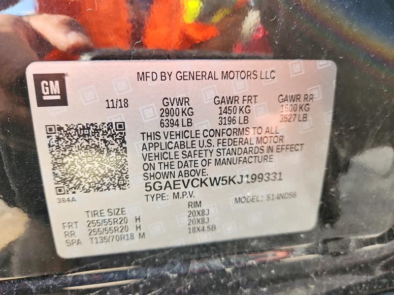2019 Buick Enclave მანქანა იყიდება აუქციონზე, vin: 5GAEVCKW5KJ199331, აუქციონის ნომერი: 54455066