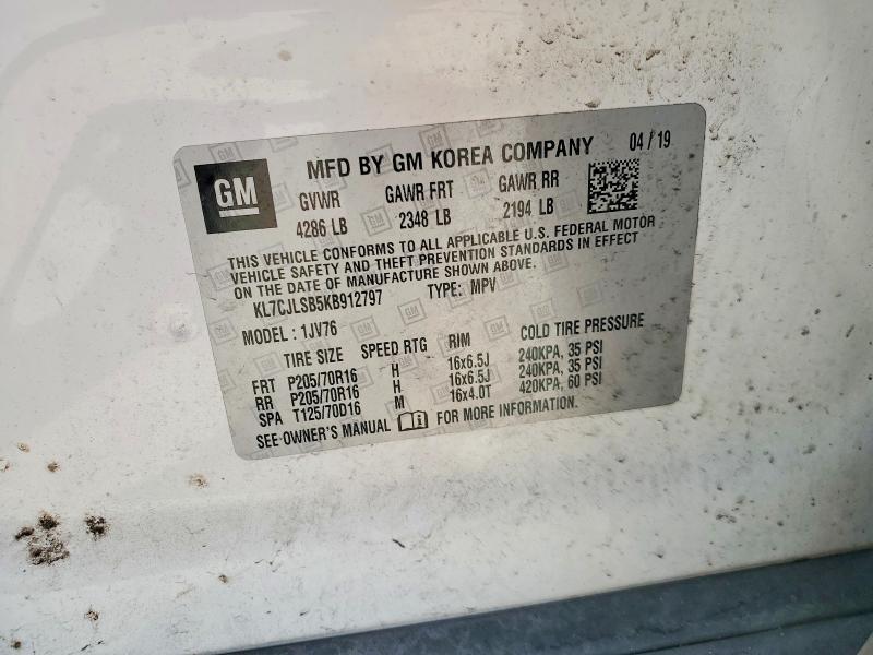 Aukcja sprzedaży 2019 Chevrolet Trax, vin: KL7CJLSB5KB912797, numer aukcji: 53194206
