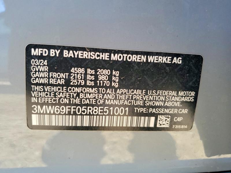 2024 Bmw 330i მანქანა იყიდება აუქციონზე, vin: 3MW69FF05R8E51001, აუქციონის ნომერი: 54922766