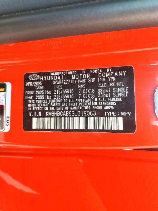 Продаж на аукціоні авто 2025 Hyundai Kona, vin: KM8HBCAB9SU319063, номер лоту: 51812366