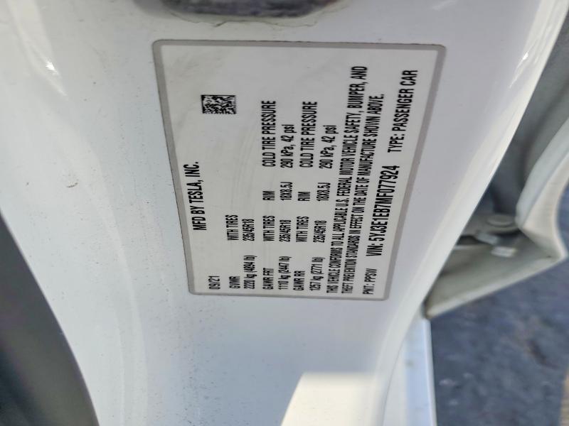 2021 Tesla Model 3 მანქანა იყიდება აუქციონზე, vin: 5YJ3E1EB7MF077924, აუქციონის ნომერი: 53814356