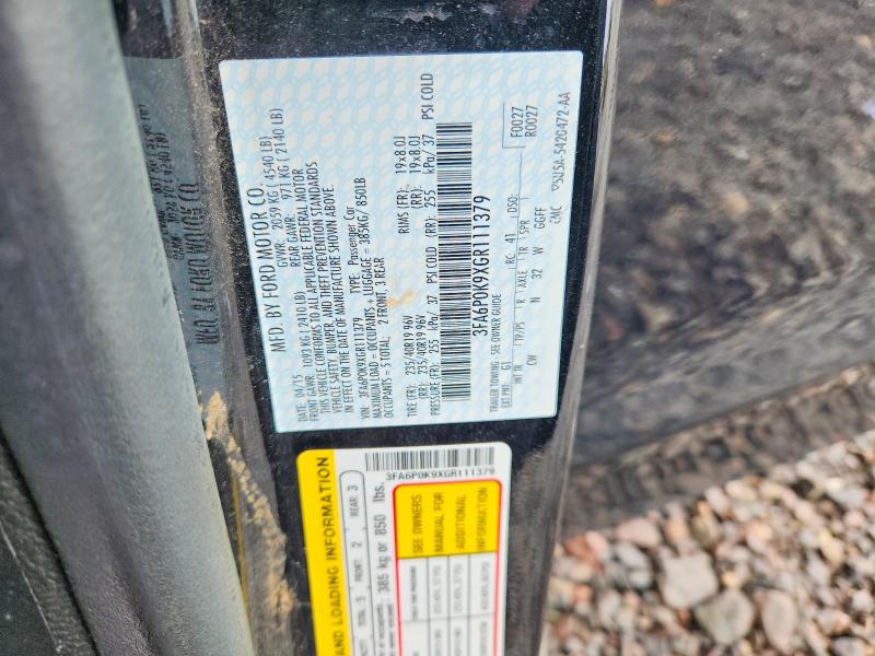 Aukcja sprzedaży 2016 Ford Fusion, vin: 3FA6P0K9XGR111379, numer aukcji: 52539286