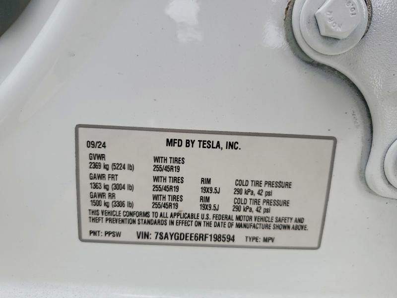 53437626 :رقم المزاد ، 7SAYGDEE6RF198594 vin ، 2024 Tesla Model Y مزاد بيع