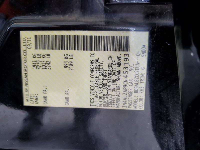 2012 Nissan Altima მანქანა იყიდება აუქციონზე, vin: 1N4AL2AP9CN453193, აუქციონის ნომერი: 54506976