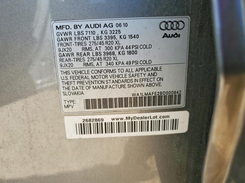 53171126 :رقم المزاد ، WA1LMAFE2BD000842 vin ، 2011 Audi Q7 مزاد بيع