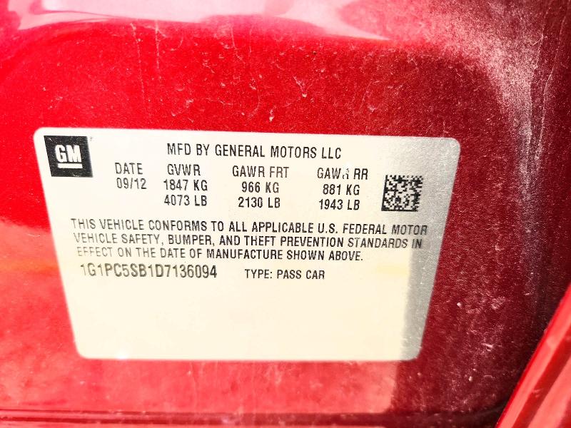 Продаж на аукціоні авто 2013 Chevrolet Cruze, vin: 1G1PC5SB1D7136094, номер лоту: 54168856