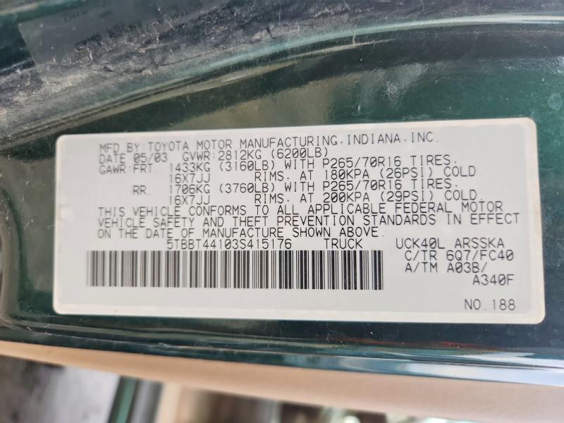 Продажа на аукционе авто 2003 Toyota Tundra, vin: 5TBBT44103S415176, номер лота: 53028256