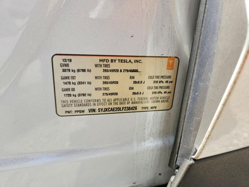 Aukcja sprzedaży 2020 Tesla Model X, vin: 5YJXCAE20LF238426, numer aukcji: 54534526