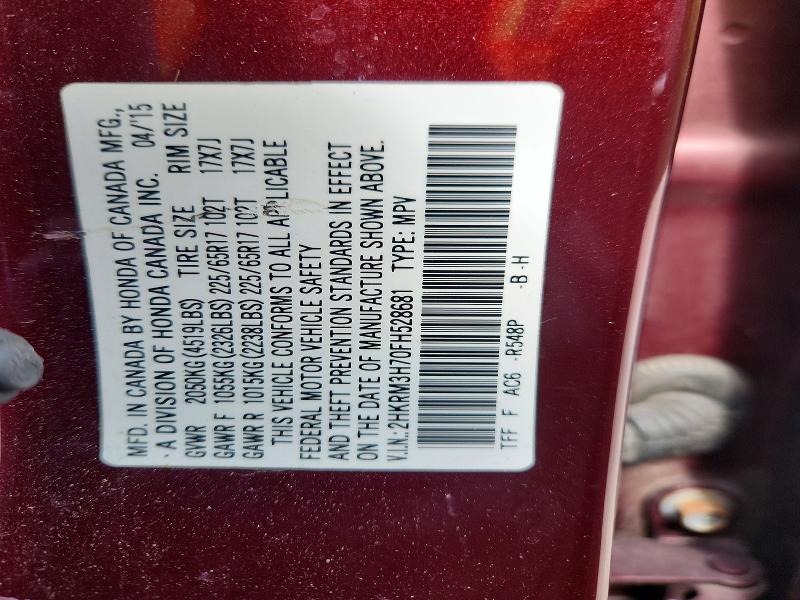 52156766 :رقم المزاد ، 2HKRM3H70FH528681 vin ، 2015 Honda Cr-v مزاد بيع