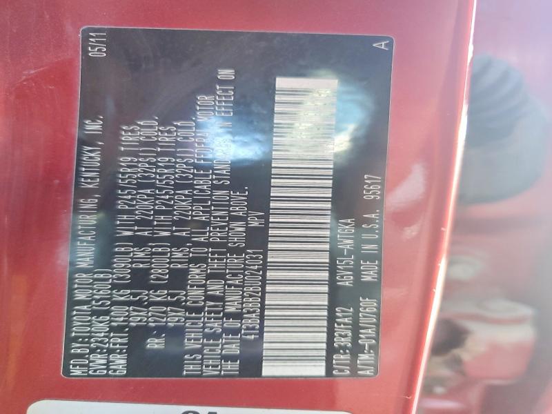 55311956 :رقم المزاد ، 4T3BA3BB2BU024031 vin ، 2011 Toyota Venza مزاد بيع