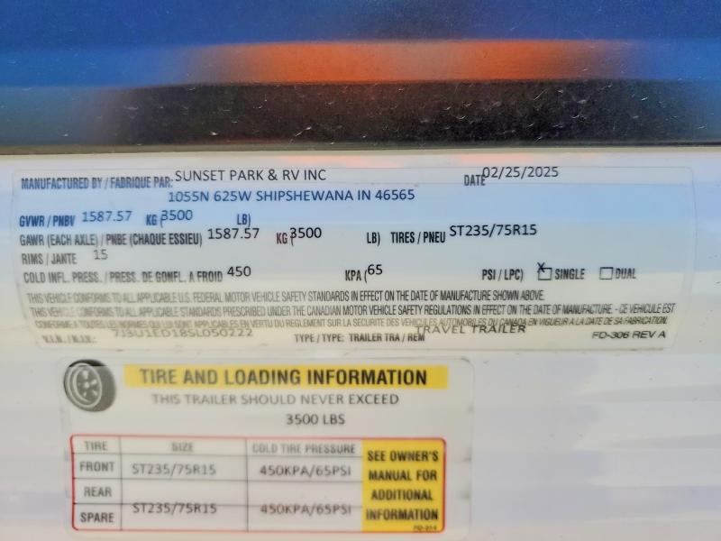 51428656 :رقم المزاد ، 7J3U1ED18SL050222 vin ، 2025 Sunline Unknown مزاد بيع
