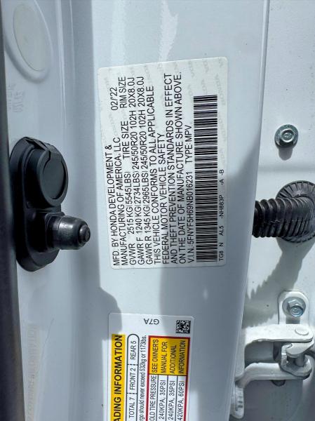 2022 Honda Pilot მანქანა იყიდება აუქციონზე, vin: 5FNYF5H69NB016231, აუქციონის ნომერი: 54557296