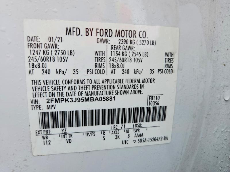 Продажа на аукционе авто 2021 Ford Edge, vin: 2FMPK3J95MBA05881, номер лота: 54278016