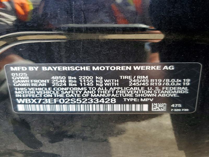 2025 Bmw X1 მანქანა იყიდება აუქციონზე, vin: WBX73EF02S5233428, აუქციონის ნომერი: 52500866