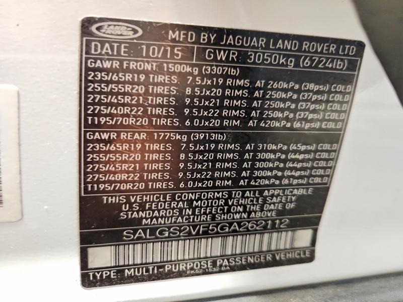 Продаж на аукціоні авто 2016 Land Rover Range Rover, vin: SALGS2VF5GA262112, номер лоту: 54593826